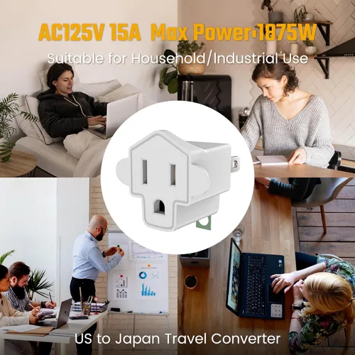 Miniatura 6 de JACKYLED - Clavija convertidora de 3 a 2 navajas, adaptador de toma a tierra. Convertidor de pared de material ignífugo resiste hasta 392 °F