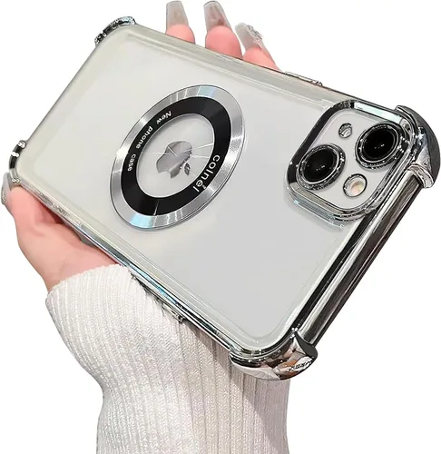 Funda magnética transparente para iPhone 14 Plus, lujo brillante en las cuatro esquinas, protección de grado militar a prueba de golpes con