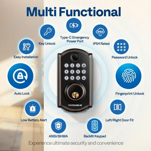 Miniatura 3 de VIVOHOME Cerradura de puerta de entrada sin llave con huella digital, cerrojo electrónico con teclado para puerta delantera, bloqueo automático, 2