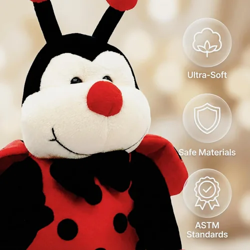 Miniatura 6 de Garden Buzz Cuties Ladybug - Peluche de mariquita, escarabajo, insecto, suave, con alas rojas y lazo negro, amigo de abeja, regalo para niños