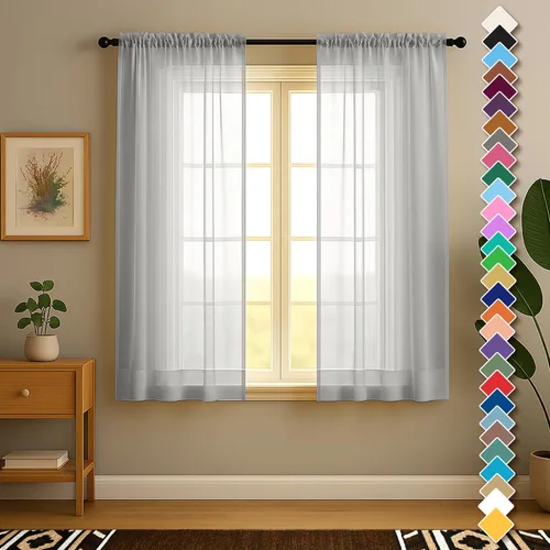 Miniatura 11 de YHSF Cortinas traslúcidas – Juego de 2 paneles para decoración del hogar – Elegantes cortinas de gasa sólida con bolsillo para barra