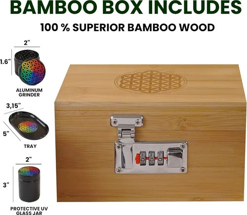 Miniatura 4 de Miracles Caja de almacenamiento de bambú – Caja de almacenamiento decorativa con tapa y cerradura combinada – Caja de bambú con accesorios