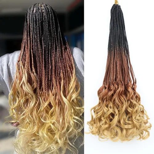 Miniatura 18 de Trenzas de ganchillo rizado francés T33, cabello pre-anillado 10 pulgadas, trenzas cortas rizadas francesas con extremos rizados, trenzas box