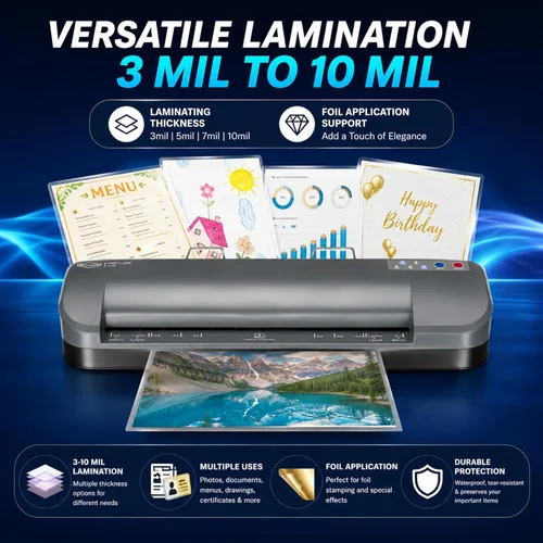 Miniatura 3 de SINCHI Laminador térmico de 13 pulgadas y aplicador de lámina, 3 a 10 mil, 4 rodillos, calentamiento de 55 segundos, 18 segundos/página, apagado