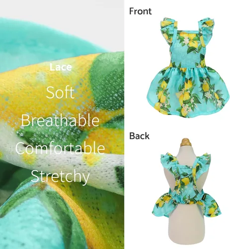 Miniatura 3 de Vestido de limón para perros Fitwarm, ropa para perros pequeños para niñas, ropa para mascotas para gatos, azul teja, amarillo, verde, XS