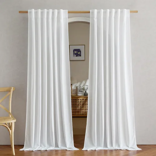 Miniatura 74 de NICETOWN Cortinas de lino grueso para dormitorio, privacidad añadida, bolsillo para barra y pestaña trasera, no se transparentan, mezcla de lino