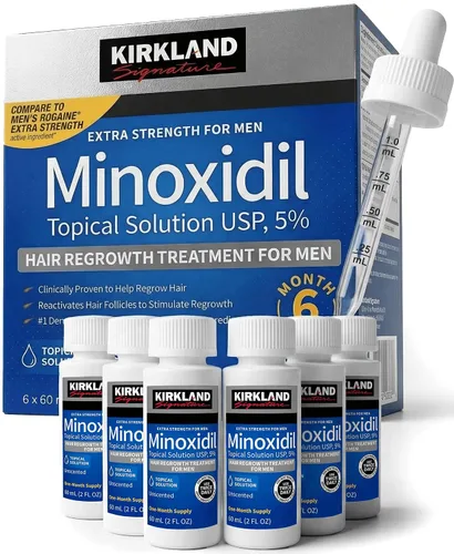 Minoxidil para hombres Paquete Líquido, Tratamiento de crecimiento del cabello de fuerza extra 5%, suministro para 6 meses - Aplicador con gotero