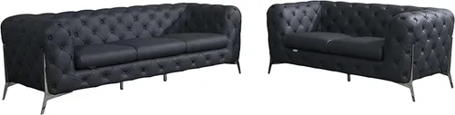 Miniatura 30 de Blackjack Furniture Modena - Moderno juego de sofá de 3 piezas de cuero italiano de grano superior, elegante diseño copetudo y patas de acero Beige