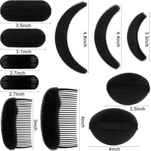 Miniatura 2 de 11 piezas de esponjas para dar volumen al cabello, bases de esponja para peinados con bulto, accesorios para insertar y dar estilo, peines, clips
