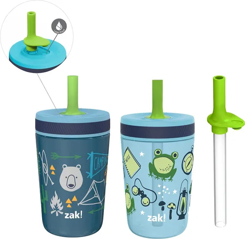 Miniatura 25 de Zak Designs Baby Shark Kelso - Juego de vasos con tapa de rosca a prueba de fugas con pajilla, paquete para niños, incluye vasos de plástico y acero