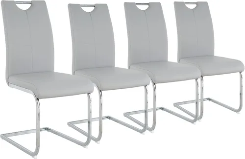 Miniatura 21 de Juego de 2 sillas de comedor, modernas sillas de cocina con respaldo alto con patas de metal y asiento acolchado de piel sintética, sillas de Negro