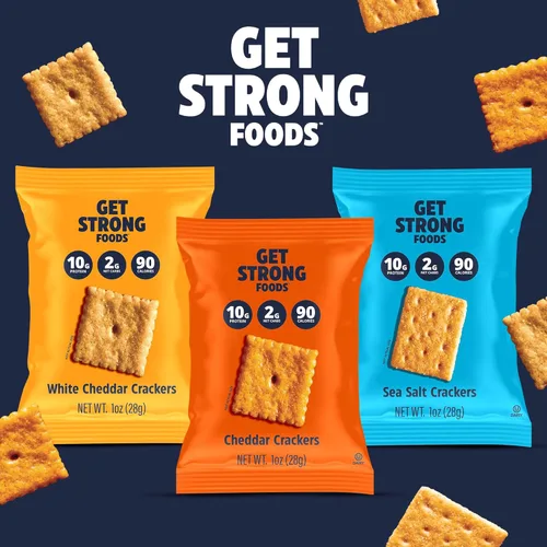 Miniatura 9 de Get Strong Foods Galletas de Queso Cheddar - Galletas Altas en Proteínas - Aptas para Keto, Bajas en Carbohidratos, Crujiente de Queso Alto en Fibra