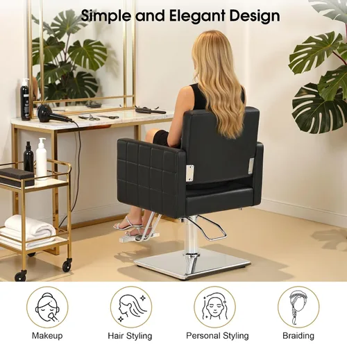 Miniatura 8 de Silla BarberPub para estilista de salón, silla de peluquería hidráulica, altura ajustable, cuero PVC, giro de 360 grados, barbería, salón en casa