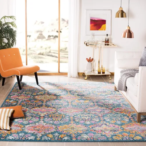 Miniatura 9 de SAFAVIEH Madison Collection - Alfombra decorativa de 2 pies 3 pulgadas x 3 pies 11 pulgadas, color azul y naranja, diseño de damasco bohemio,