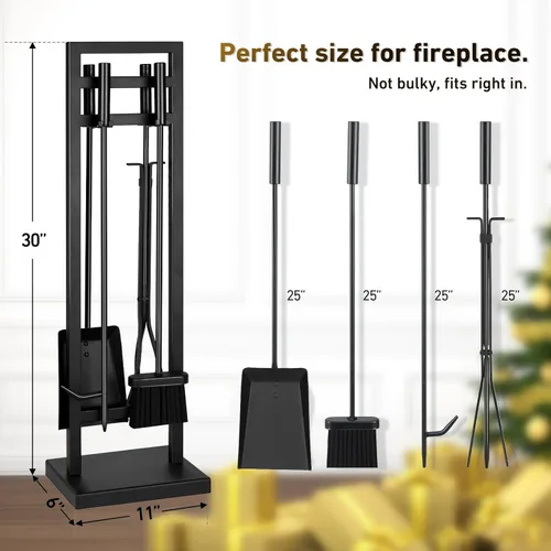 Miniatura 4 de FEED GARDEN Juego de herramientas para chimenea de 5 piezas, 30 pulgadas, moderno de hierro forjado para exteriores, accesorios para chimenea
