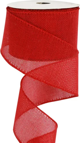 HUIHUANG Cinta de arpillera roja con alambre de Navidad, cinta sólida con borde de alambre, cinta de yute de 2.5 pulgadas para coronas, lazos Rojo