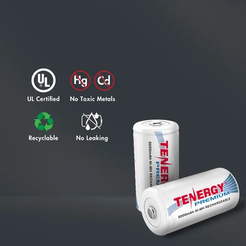 Miniatura 5 de Tenergy Baterías C recargables de alta calidad, batería NiMH C de alta capacidad de 5000 mAh, batería de celda C, paquete de 48