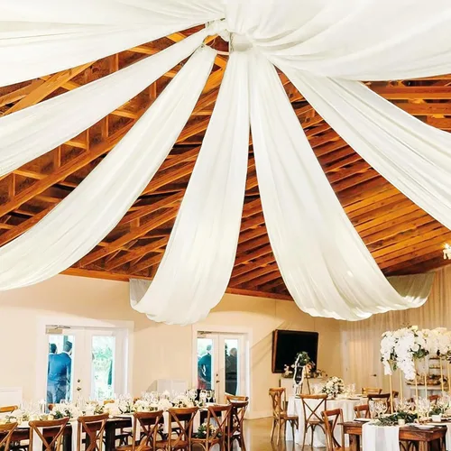 Miniatura 21 de 6 paneles de cortinas blancas para techo de boda, cortinas de techo de 5 x 10 pies, cortinas de tela transparente para arco de boda, cortinas