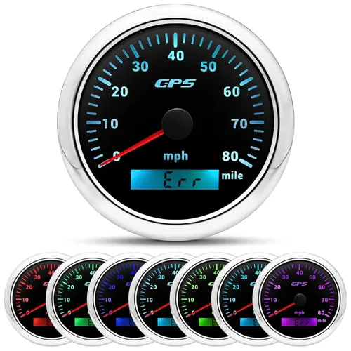 ARTILAURA Velocímetro GPS para embarcaciones de 85 mm (3-3/8") Velocímetro digital de 130 km/h 7 colores para AUTO, coche, marino, camión, Negro y