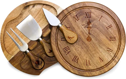 PICNIC TIME Disney Princess Cenicienta Juego de Tabla para Queso Brie de Acacia y Cuchillo, Tabla de Charcutería con Cajón Giratorio y Herramientas