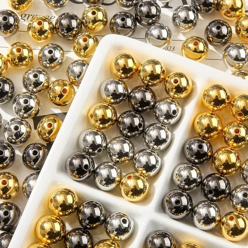 Miniatura 4 de cuentas de acrílico de 16 mm en color dorado y plateado de 100 unidades, cuentas de chicle para bolígrafo, para hacer pulseras, diademas, collares