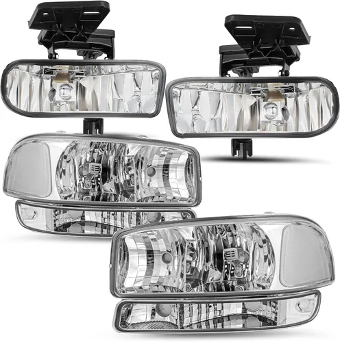 Miniatura 13 de SOCKIR 6 piezas para 1999-2002 GMC Sierra 00-06 Yukon conjunto de faros y luces antiniebla + faro delantero de parque/señal LH+RH con bombillas