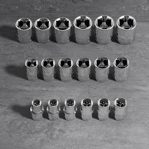 Miniatura 6 de Olsa Tools Juego de llaves métricas poco profundas – 1/2 pulgada, 18 piezas – 6 puntas cromadas de 0.394 in a 1.063 in y tamaños sin saltos – Juego