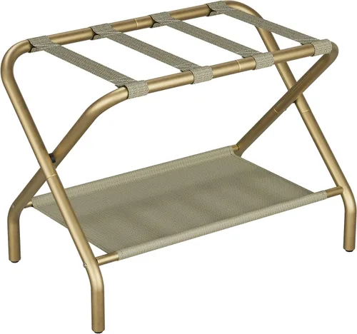 Miniatura 11 de Smuxee Portaequipajes Negro Paquete de 2, Soporte Plegable para Maletas con Estante de Almacenamiento de Tela, Portamaletas con 4 Correas de Nailon