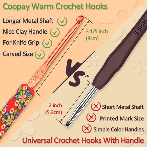 Miniatura 3 de Coopay Ganchos de ganchillo cálidos para abuela, agujas de ganchillo de agarre suave de aluminio para ganchillo, gancho de tejer para manualidades