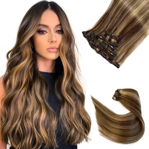 Miniatura 27 de Extensiones de cabello con clip Ubetta de cabello humano real, extensiones de cabello negro azabache con clip, 7 piezas, 70 g, extensiones
