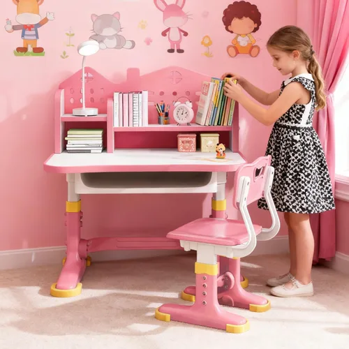 Miniatura 10 de Juego de mesa y silla de estudio para niños, escritorio escolar grande para niños, mesa infantil de material ecológico, escritorio para niños