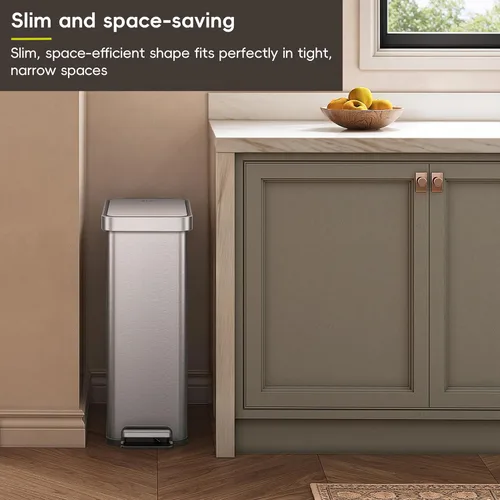 Miniatura 9 de EKO Hudson Slim - Cubo de basura para cocina de 50L/13.2 galones con tapa, cubo de basura de acero inoxidable con pedal para cocina o hogar, cubo