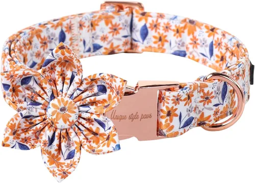 Miniatura 16 de Unique style paws Collar de perro con flor, collar de perro ajustable, patrón de flores, collar duradero para mascotas para perros pequeños, Flor