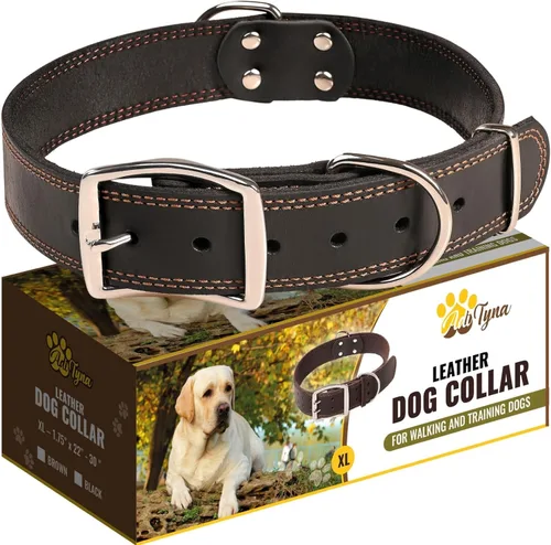 Miniatura 11 de ADITYNA Collar de cuero resistente para perros extra grandes, collar de cuero rojo suave y fuerte para razas XL