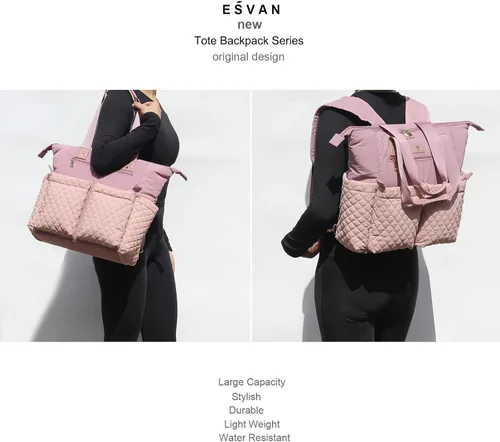 Miniatura 6 de ESVAN Bolsa de pañales Totepack Mochila 2 en 1 para mujer, multifuncional, de gran capacidad, con bolsillos aislados, viaje Multifunctional Rosa