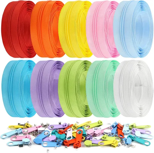 DOITEM 31 yardas, 10 unidades de cremalleras de costura #3, cremalleras de bobina de nailon surtidos para coser con 40 deslizadores de cremallera