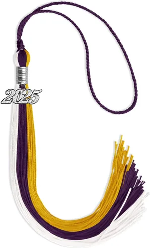 Miniatura 171 de Endea Graduation Borla de triple color con gota de fecha plateada (negro/dorado/granate, 2020)