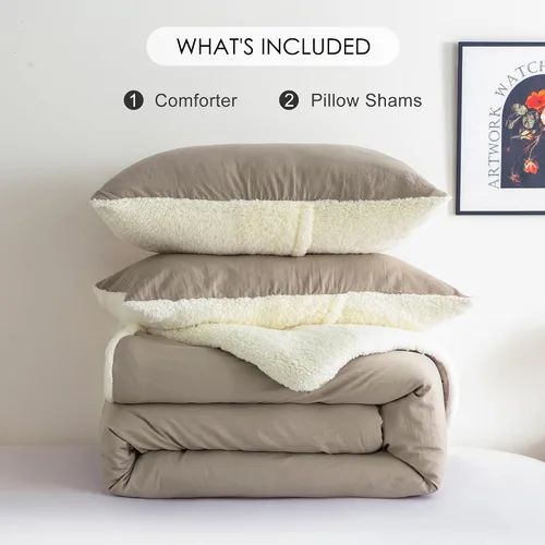 Miniatura 7 de COTTEBED Juego de Edredón Reversible Sherpa Queen - Juego de Edredón Ligero Pero Cálido y Suave para Cama de Tamaño Completo, Juego de Edredón Beige