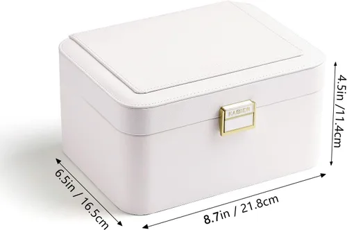 Miniatura 4 de KAMIER Joyero organizador para mujer, 2 capas de joyería para aretes, pulseras, anillos, collares, cuero de lujo y forro de terciopelo suave, caja