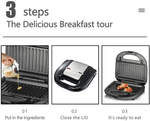 Miniatura 6 de Combo de sándwiches Panini Press Grill 8 en 1, prensa para sándwiches y parrilla con placas de parrilla extraíbles, mango de tacto fresco, luces
