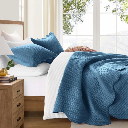 Miniatura 124 de MOONLIGHT20015 Edredón tamaño King (106 x 96 pulgadas) con 2 fundas de almohada (20 x 36 + 2 pulgadas) para todas las estaciones, juego de cama Azul