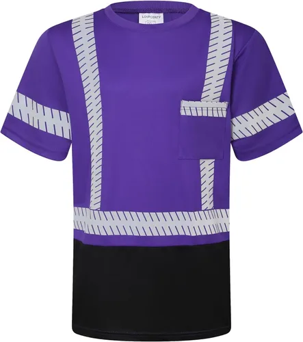 Camisas de seguridad Hi Vis con tiras reflectantes, camisas de construcción de fondo negro para hombres y mujeres Púrpura