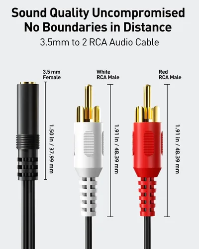 Miniatura 7 de VCE Cable divisor de audio estéreo macho de 0.138 in a RCA, paquete de 2, adaptador chapado en oro compatible con TV, teléfonos inteligentes, MP3