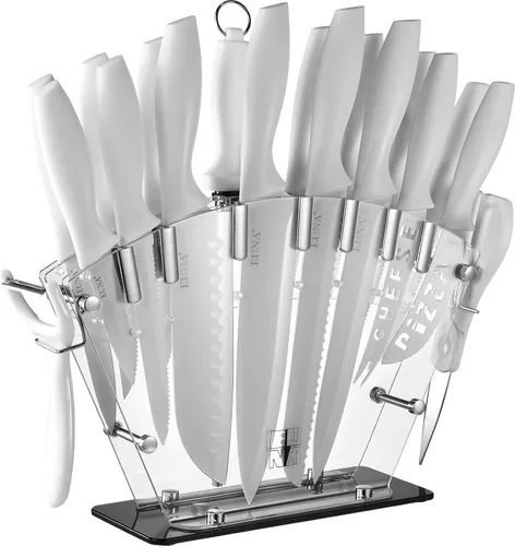 Miniatura 10 de Juego de bloque con cuchillos EUNA, juego de 19 cuchillos de cocina con bloque acrílico y afilador, juego de cuchillos de acero inoxidable de alto
