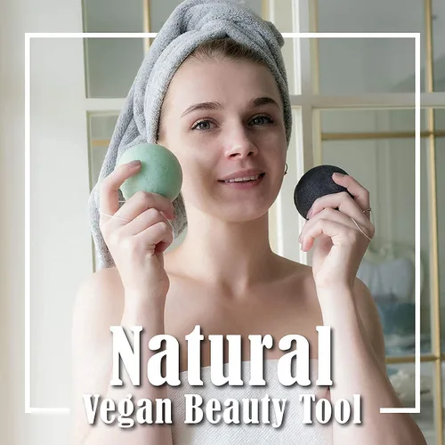 Miniatura 6 de myHomeBody Esponjas faciales naturales de Konjac - para una limpieza y exfoliación facial suave - con carbón activado y aloe vera, juego de 4