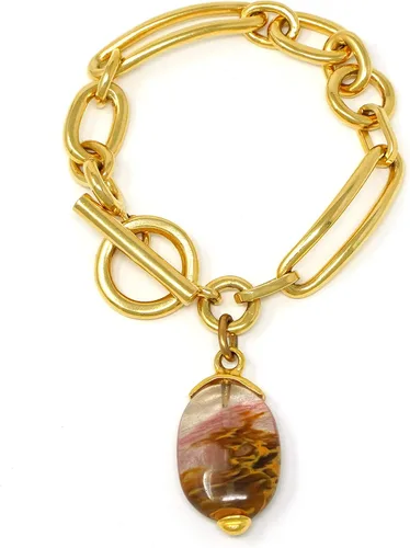 Ben-Amun - Pulsera bohemia chapada en oro de 24 quilates con piedra colorida, fabricada en Nueva York, Oro amarillo oro amarillo Aleación de estaño,
