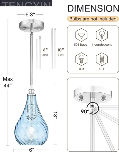 Miniatura 4 de TENGXIN Paquete de 2 luces colgantes de cocina sobre isla de 6 pulgadas, luces colgantes, lámpara colgante de vidrio rayado con acabado dorado