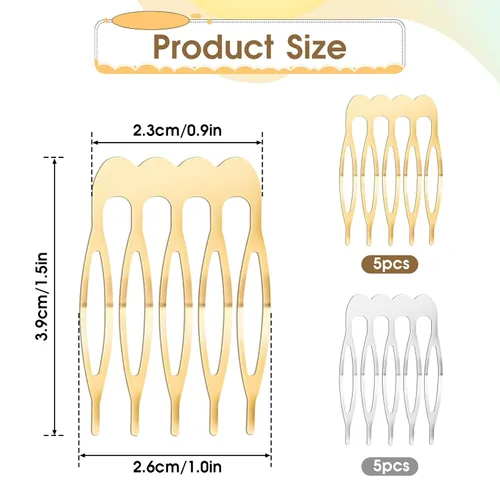 Miniatura 2 de 20 peines pequeños de dientes franceses para el cabello, color plateado y dorado, para cabello fino