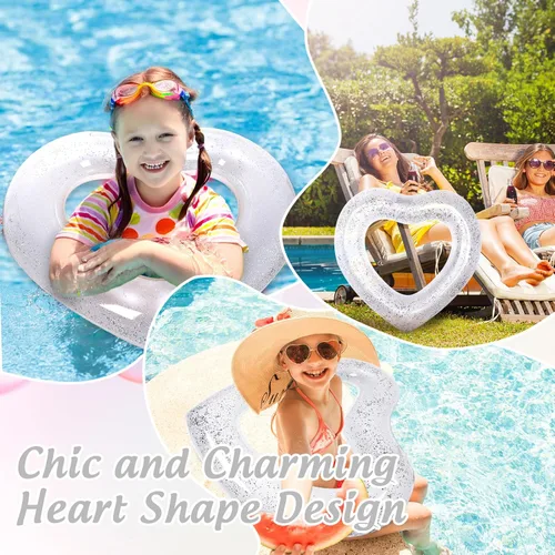 Miniatura 5 de Whaline Flotador inflable de 3 piezas para piscina con forma de corazón, flotador, tumbonas, tubo para verano, piscina, playa, despedida de soltera