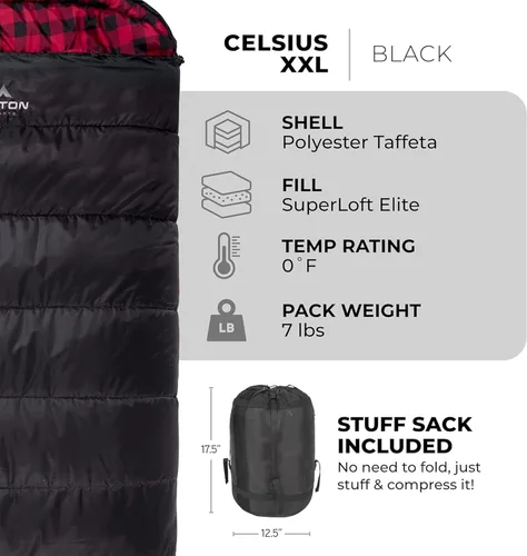 Miniatura 5 de Teton Celsius XXL Sleeping Bag, Cold Weather Sleeping Bags for Adults and Kids, Camping Made Easy and Warm. Compression Sack Included, 35F, 25F, 0F